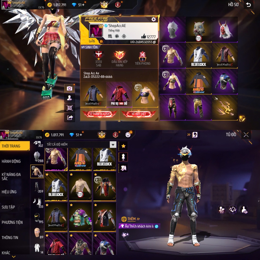 Tài khoản Free Fire Siêu Phẩm #FA1102