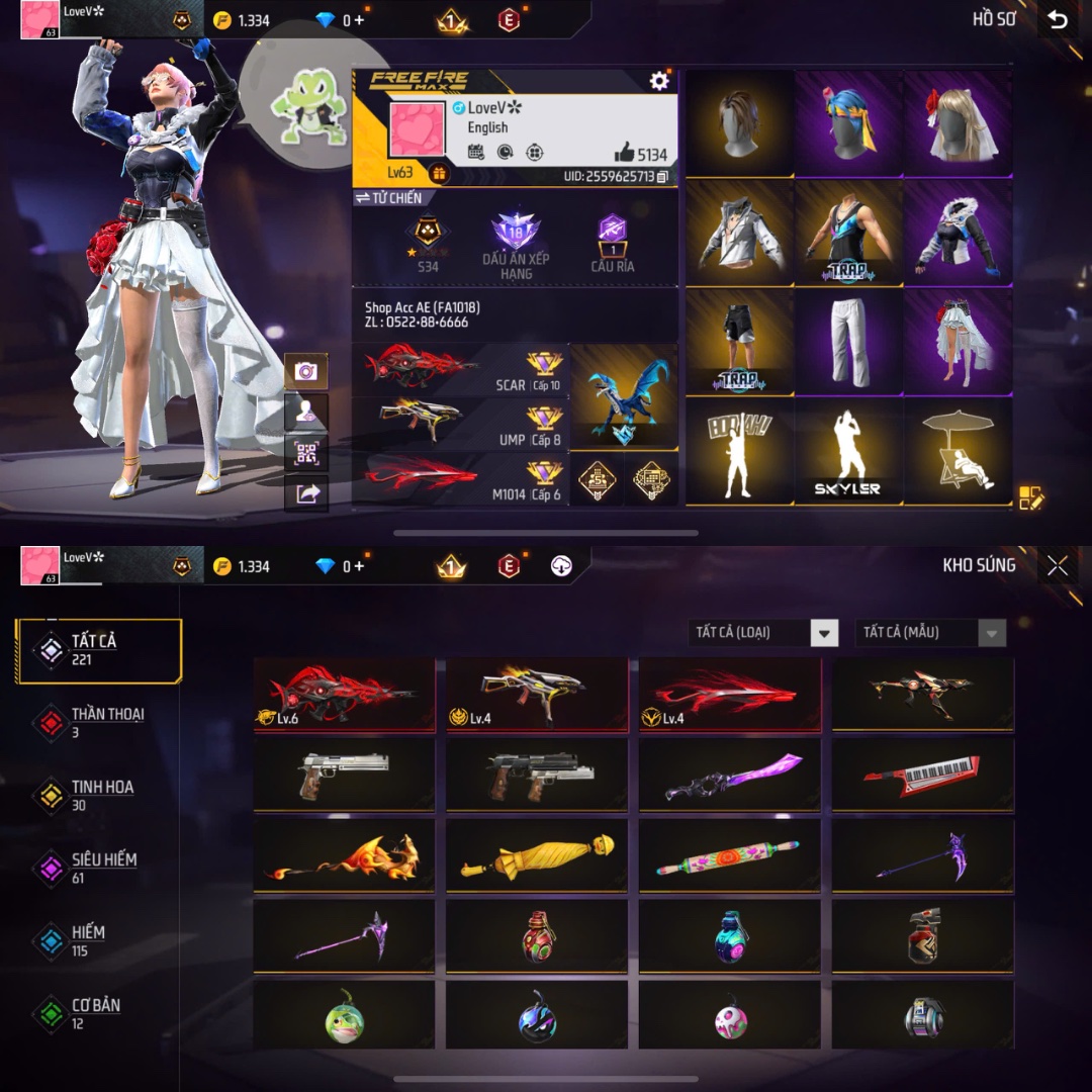 Tài khoản Free Fire 1M 2M #FA1018